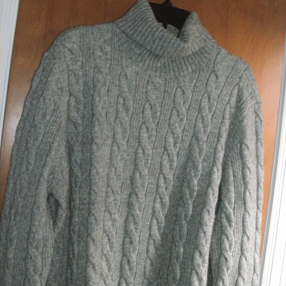 Express Gray Cable Knit Wool Blend Pullover Turtl… - image 2